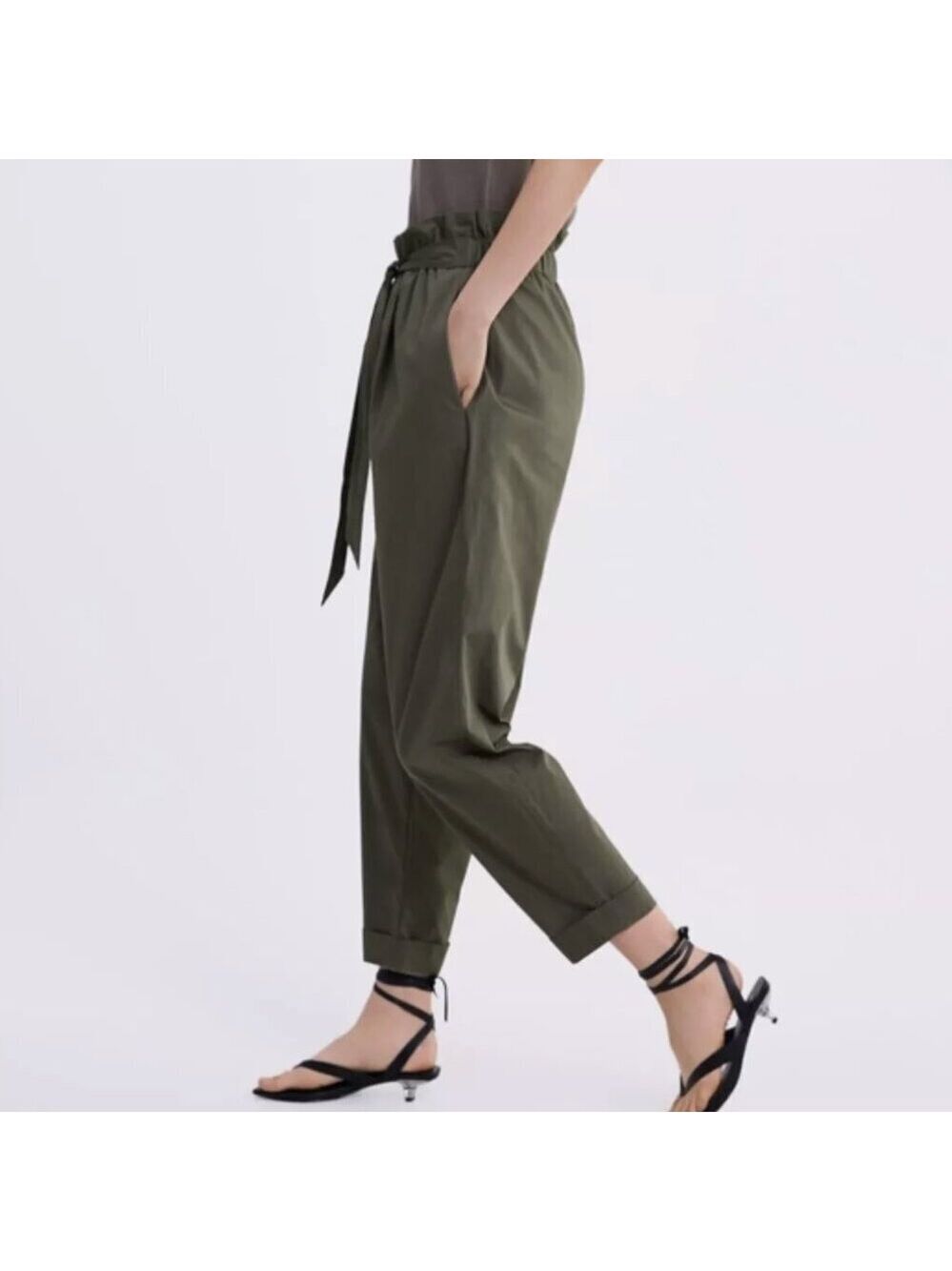 Zara Olive Green Paperbag Pants XS